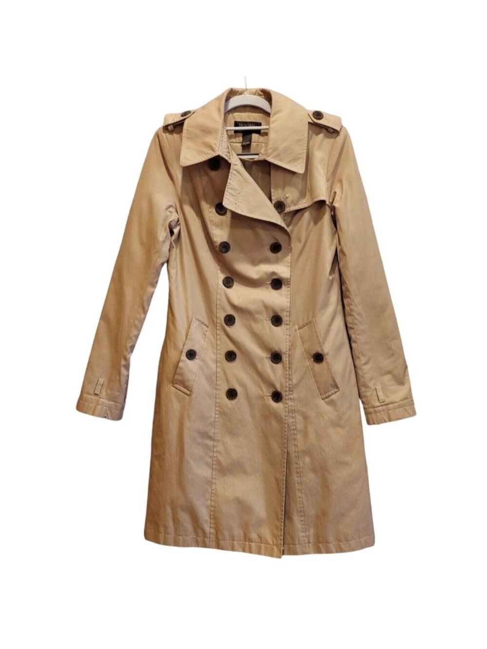Victorias Secret Womens 4 Double Breasted Trench Coat Belted Jacket FLAW no belt